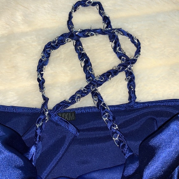 Blue Satin square neckline Empire babydoll cami tank TUNIC top XL - Picture 5 of 11